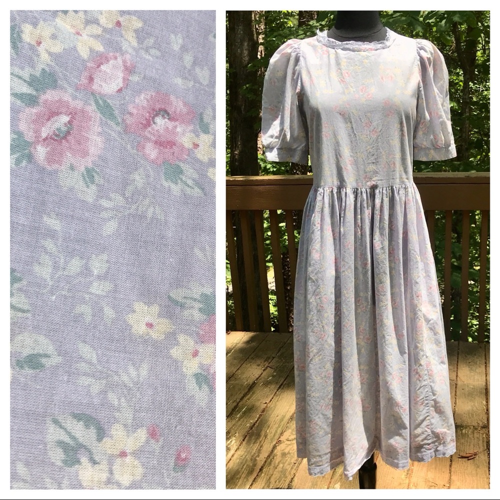Vintage Laura Ashley Puff Sleeve Midi Dress Gem